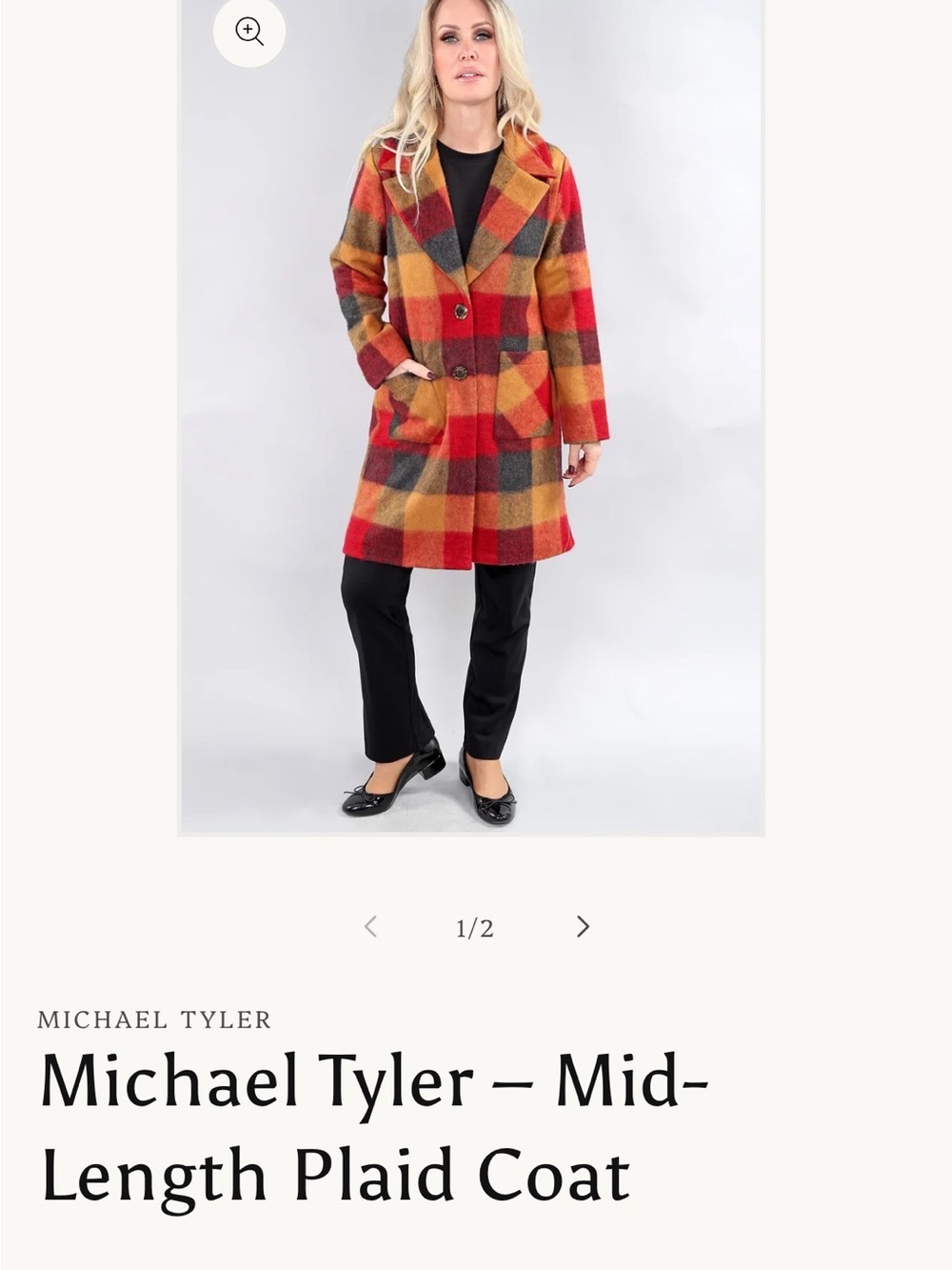 Michael Tyler Mid-Length Plaid Peacoat in Red Multi